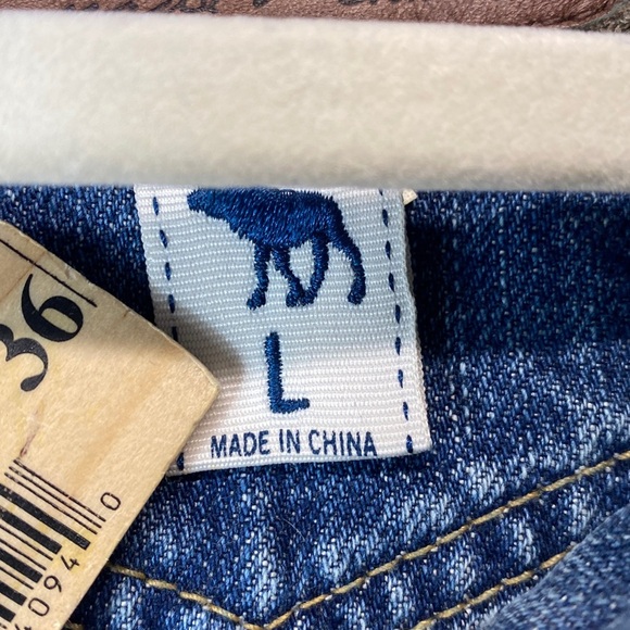 Vtg Abercrombie & Fitch distressed denim trucker jacket jr L grunge Y2K - Picture 3 of 11